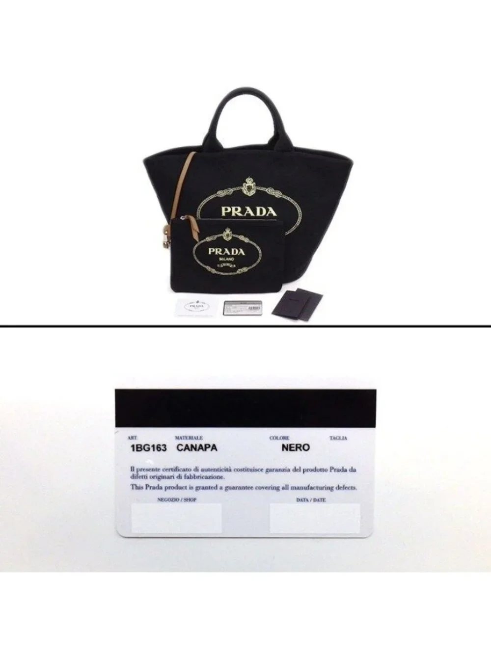 Prada Tote Canapa Bucket Bag Black Canvas Leather Silver
